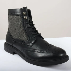 Buty za kostkę brogsy męskie sznurowane - Czarny - Elong - 3