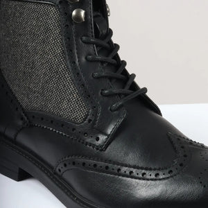 Buty za kostkę brogsy męskie sznurowane - Czarny - Elong - 4