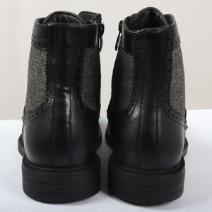 Buty za kostkę brogsy męskie sznurowane - Czarny - Elong - 5