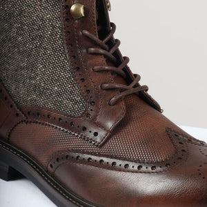 Buty za kostkę brogsy męskie sznurowane - Brązowy - Elong - 10
