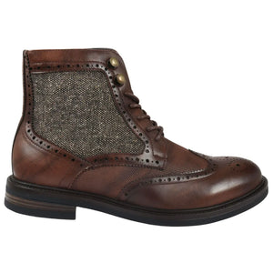 Buty za kostkę brogsy męskie sznurowane - Brązowy - Elong - 7