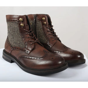 Buty za kostkę brogsy męskie sznurowane - Brązowy - Elong - 8