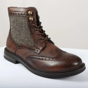 Buty za kostkę brogsy męskie sznurowane - Brązowy - Elong - 9