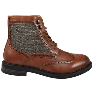 Buty za kostkę brogsy męskie sznurowane - Jasnobrązowy - Elong - 13