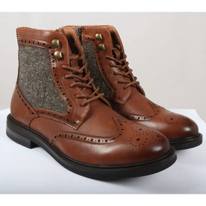 Buty za kostkę brogsy męskie sznurowane - Jasnobrązowy - Elong - 14