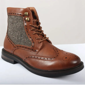 Buty za kostkę brogsy męskie sznurowane - Jasnobrązowy - Elong - 15