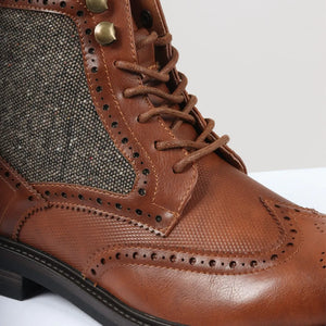Buty za kostkę brogsy męskie sznurowane - Jasnobrązowy - Elong - 16