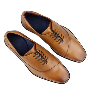Herren Geschnürt Echtleder Derby Schuhe Elegant Formell Klassisch Schwarz Braun - Hellbraun - House of Cavani - 9