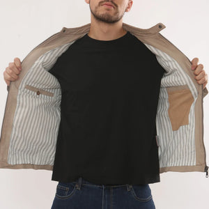 Men's Lambskin Leather Motorcycle Jacket Slim Fit Biker Coat - Beige - Infinity Leather - 13