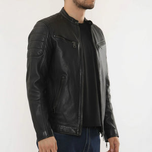 Men's Lambskin Leather Motorcycle Jacket Slim Fit Biker Coat - Black - Infinity Leather - 4