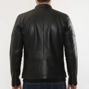 Men's Lambskin Leather Motorcycle Jacket Slim Fit Biker Coat - Black - Infinity Leather - 5
