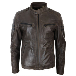 Herren-Leder-Biker-Rennjacke rote Streifen Reißverschluss schwarz kurz - Braun - Aviatrix - 11