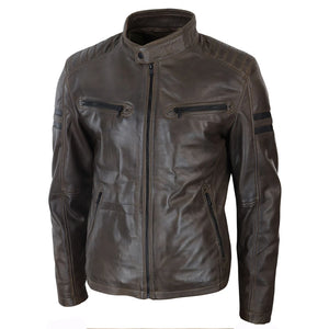 Herren-Leder-Biker-Rennjacke rote Streifen Reißverschluss schwarz kurz - Braun - Aviatrix - 12