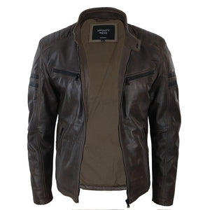 Herren-Leder-Biker-Rennjacke rote Streifen Reißverschluss schwarz kurz - Braun - Aviatrix - 13