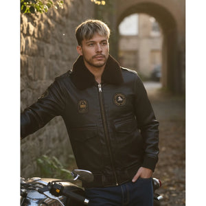 Herren Leder Bomberjacke Fellkragen Fliegerjacke - Schwarz - Infinity Leather - 2