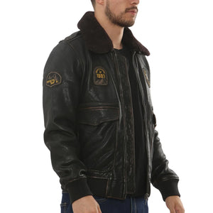 Herren Leder Bomberjacke Fellkragen Fliegerjacke - Schwarz - Infinity Leather - 4