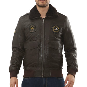 Herren Leder Bomberjacke Fellkragen Fliegerjacke - Braun - Infinity Leather - 6
