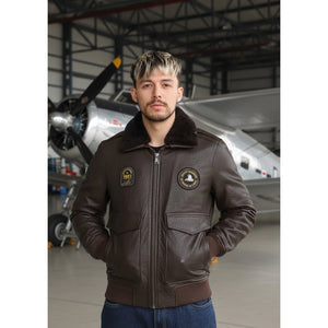 Herren Leder Bomberjacke Fellkragen Fliegerjacke - Braun - Infinity Leather - 7