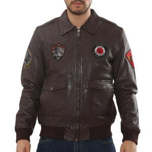 Men's Leather Bomber Jacket Pilot Air Force Style - Burgundy - Infinity Leather - 12