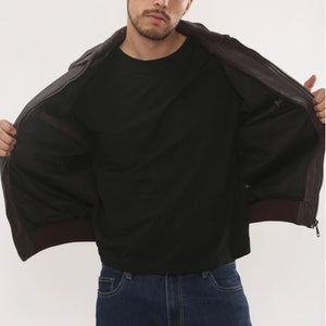 Men's Leather Bomber Jacket Pilot Air Force Style - Burgundy - Infinity Leather - 15