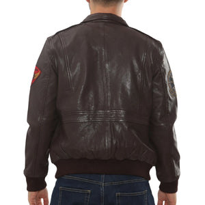 Men's Leather Bomber Jacket Pilot Air Force Style - Burgundy - Infinity Leather - 17