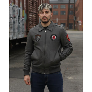 Men's Leather Bomber Jacket Pilot Air Force Style - Grey - Infinity Leather - 2