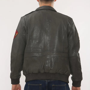Men's Leather Bomber Jacket Pilot Air Force Style - Grey - Infinity Leather - 5