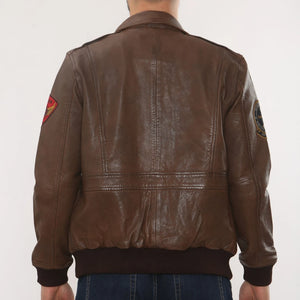Men's Leather Bomber Jacket Pilot Air Force Style - Tan - Infinity Leather - 11