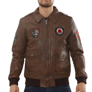 Men's Leather Bomber Jacket Pilot Air Force Style - Tan - Infinity Leather - 6