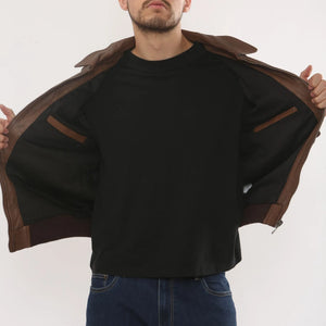 Men's Leather Bomber Jacket Pilot Air Force Style - Tan - Infinity Leather - 9