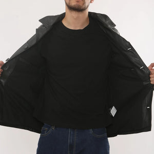 Giacca da uomo in pelle stile blazer con colletto tipo cappotto da auto - Nero - Infinity Leather - 3