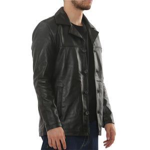 Giacca da uomo in pelle stile blazer con colletto tipo cappotto da auto - Nero - Infinity Leather - 4