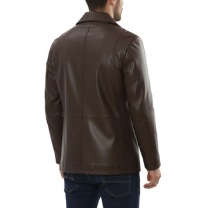 Giacca da uomo in pelle stile blazer con colletto tipo cappotto da auto - Marrone - Infinity Leather - 10