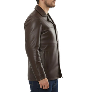 Giacca da uomo in pelle stile blazer con colletto tipo cappotto da auto - Marrone - Infinity Leather - 9