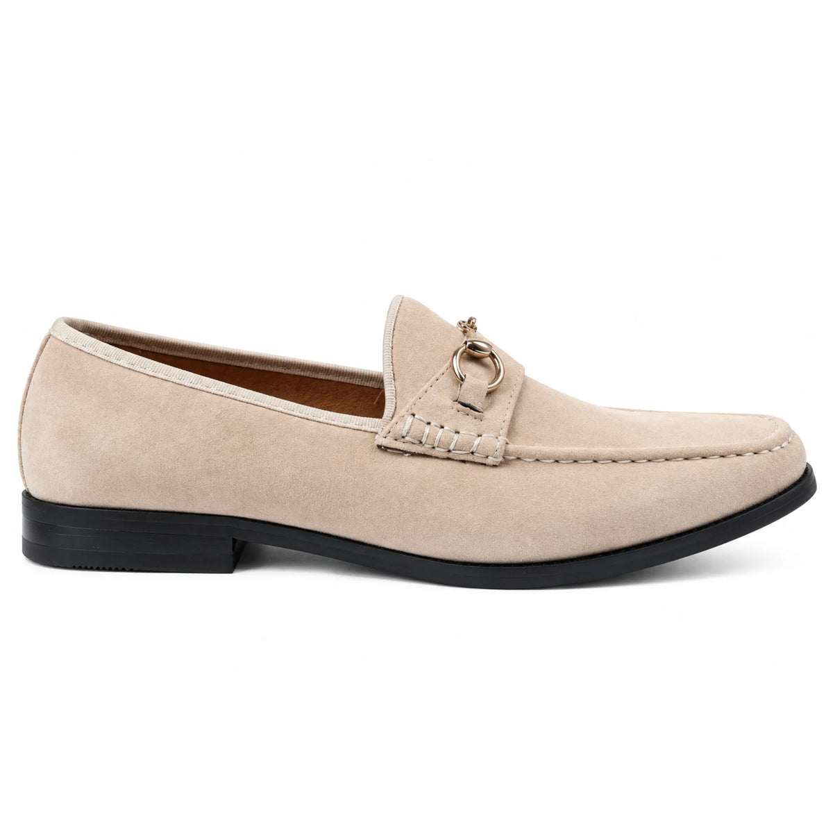 Men's Leather Lined Slip On Suede Loafer Shoes - Beige - Dolcetto - 1