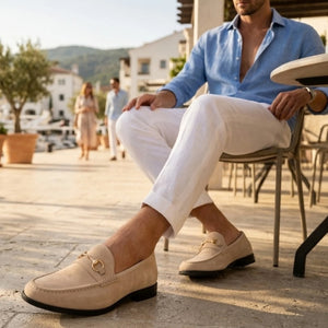 Men's Leather Lined Slip On Suede Loafer Shoes - Beige - Dolcetto - 2