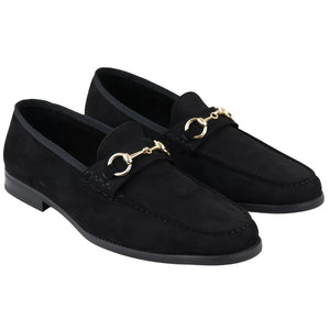 Men's Leather Lined Slip On Suede Loafer Shoes - Black - Dolcetto - 19