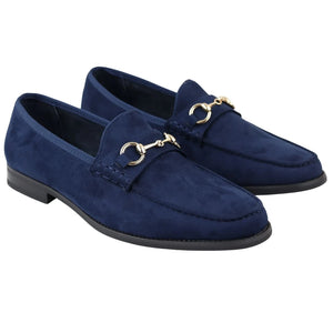 Men's Leather Lined Slip On Suede Loafer Shoes - Navy - Dolcetto - 13