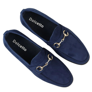 Men's Leather Lined Slip On Suede Loafer Shoes - Navy - Dolcetto - 16