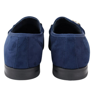 Men's Leather Lined Slip On Suede Loafer Shoes - Navy - Dolcetto - 17