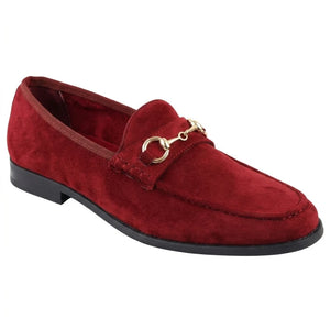 Men's Leather Lined Slip On Suede Loafer Shoes - Red - Dolcetto - 26