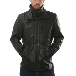 Men's Leather Motorcycle Jacket Classic Biker Coat - Black - Infinity Leather - 1