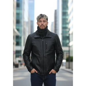 Men's Leather Motorcycle Jacket Classic Biker Coat - Black - Infinity Leather - 2