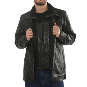 Men's Leather Motorcycle Jacket Classic Biker Coat - Black - Infinity Leather - 3
