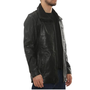 Men's Leather Motorcycle Jacket Classic Biker Coat - Black - Infinity Leather - 5