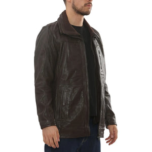 Men's Leather Motorcycle Jacket Classic Biker Coat - Brown - Infinity Leather - 11