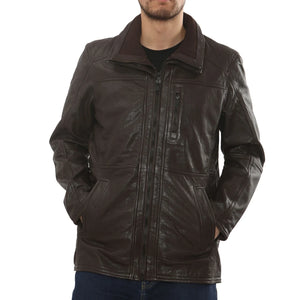 Men's Leather Motorcycle Jacket Classic Biker Coat - Brown - Infinity Leather - 7