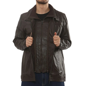Men's Leather Motorcycle Jacket Classic Biker Coat - Brown - Infinity Leather - 9