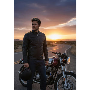 Skórzana kurtka motocyklowa męska postarzana czarna kurtka biker - Infinity Leather - 2