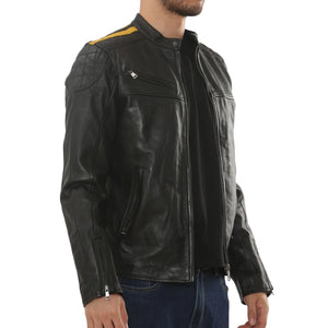 Skórzana kurtka motocyklowa męska postarzana czarna kurtka biker - Infinity Leather - 5